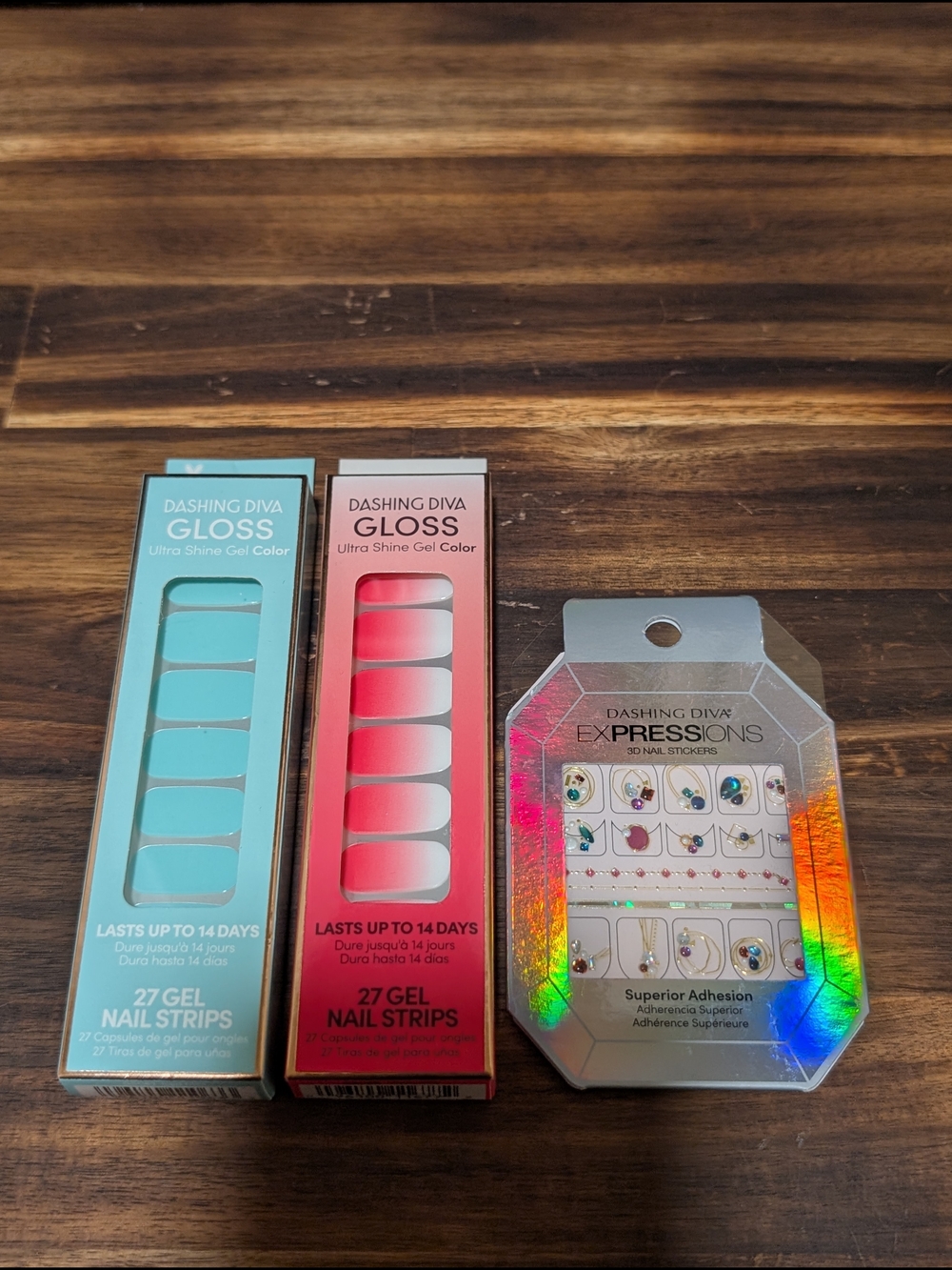 Dashing Diva Gloss Gel Nail Strips & Expressions Nail Stickers - Blue/Teal Pink
